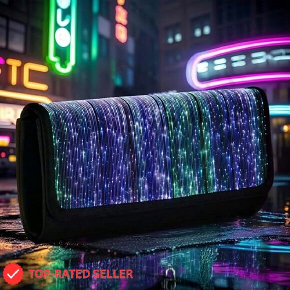 LED Light Up Clutch Purse Rechargeable Holographic Evening Bag Chain Strap - Picture 4 of 7